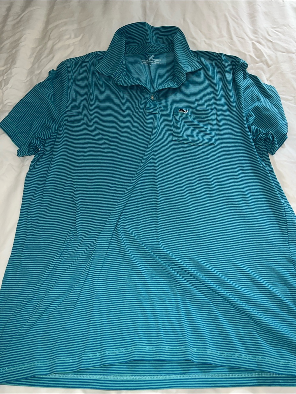 Vineyard Vines Men’s Teal and Navy Thin-Striped Polo